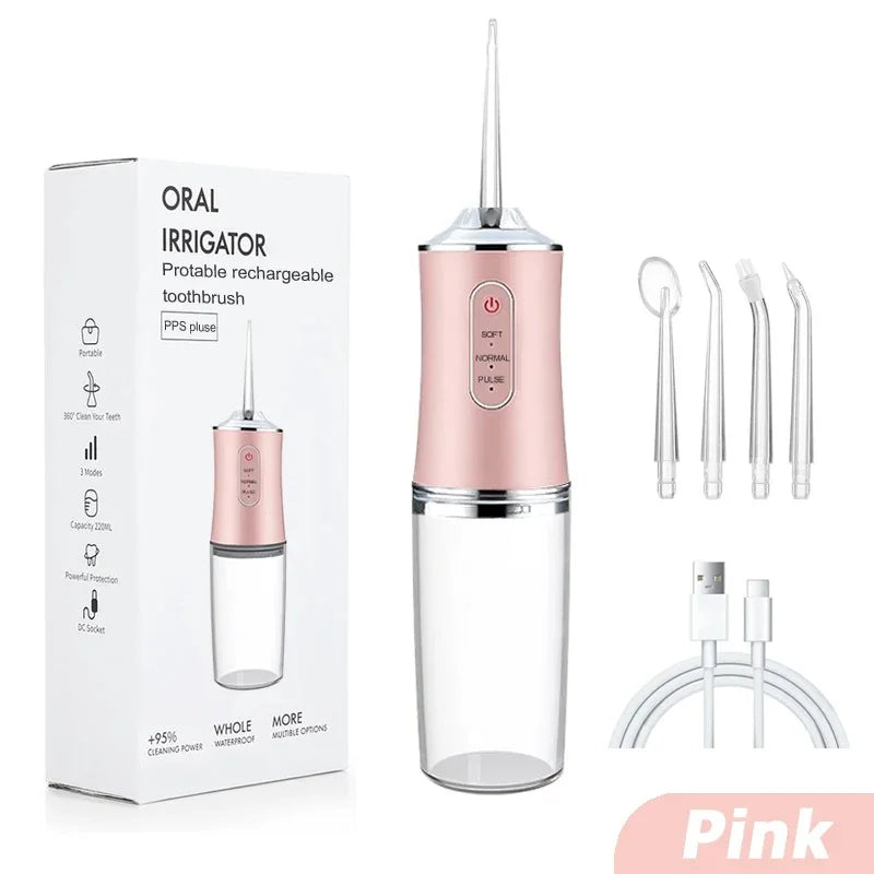 HydroJet™ USB Oral Irrigator – Deep Cleaning Water Flosser with 4 Nozzles, 200ML