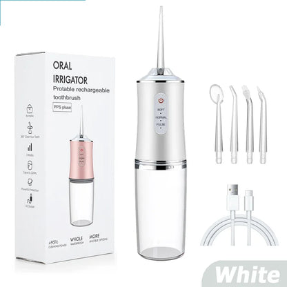 HydroJet™ USB Oral Irrigator – Deep Cleaning Water Flosser with 4 Nozzles, 200ML