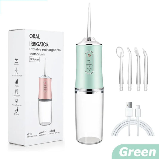 HydroJet™ USB Oral Irrigator – Deep Cleaning Water Flosser with 4 Nozzles, 200ML